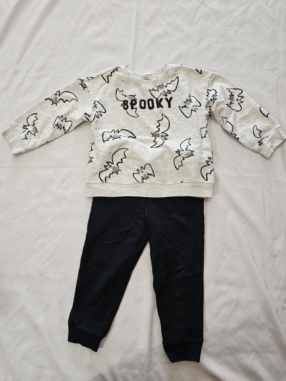 Carter's Spooky Bat Print Sweatshirt Set in Light Gray & Black - 2T